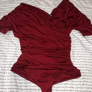Express Deep Red Off-Shoulder Bodysuit Blouse